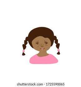 Vector portrait of a little girl in flat style. Illustration of a child of Indian race appearance by doodle.For child protection day.Design for coloring,packaging,web,children's games,cards,print.