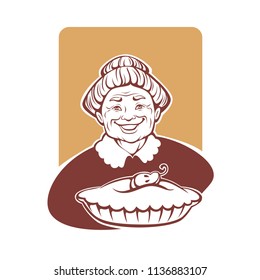 vector portrait of lovely grandmother and home made pie