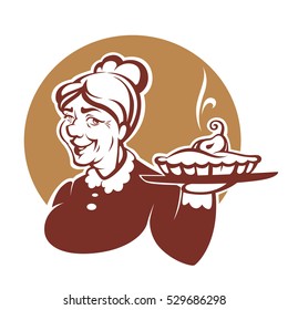 vector portrait of lovely grandmother and home made pie