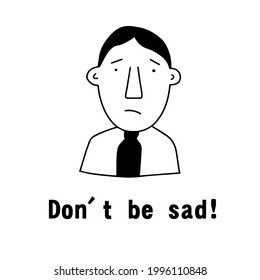 Vector portrait of a male character. Cartoon funny minimalistic man. Contour face doodles with emotion and mood. Avatar for social networks, greeting card. Wall art poster.