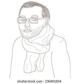 Vector portrait of man in black and white colors