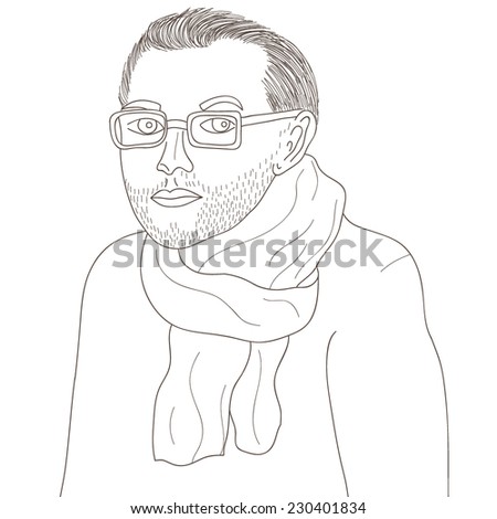 Vector portrait of man in black and white colors