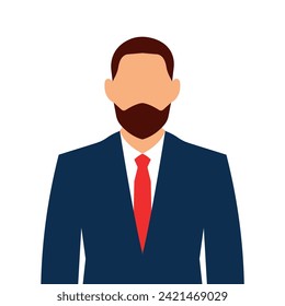 Vector portrait of a man in a business suit, front view. Work with people. Suitable for banner, postcard, sticker, social media post, poster. Avatar for chat. Character. EPS10
