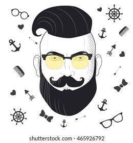 Vector portrait of a man with a mustache and hair