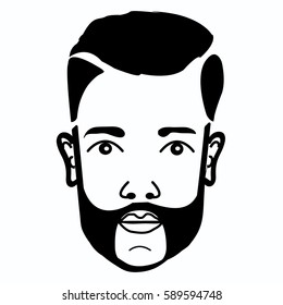 vector  portrait, man, stylish hairstyle, beard, mustache, silhouette