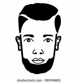 vector  portrait, man, stylish hairstyle, beard, mustache, silhouette