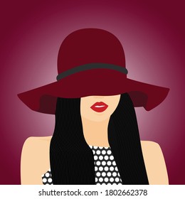 Vector portrait of a model wearing hat.
