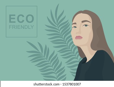 
Vector portrait of a modern girl. Minimalistic and eco friendly lifestyle