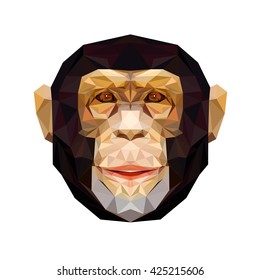 Vector portrait of monkey polygonal. Triangle illustration monkey for use as a print on t-shirt and poster. Geometric low poly chimpanzee design. African animal mammal. Monkey icon.