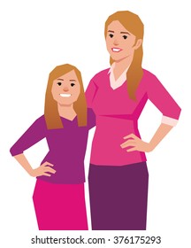 Vector Portrait of a mother and daughter are hugging together on