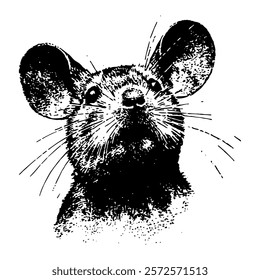 vector portrait of a mouse, crafted with detailed cross-hatching and shading for a lifelike and artistic wildlife design