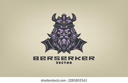 Vector portrait of Nordic powerful strong brutal viking berserker. Logo, sticker or icon. Isolated background. svg