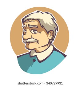 vector portrait of old man in cartoon style