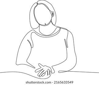 vector portrait of an older woman in one line with color spots on the background. Vector illustration