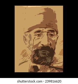 Vector portrait of Osman Hamdi Bey, a famous painter from the 19th century Ottoman Empire period.