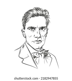 Retrato vectorial del poeta Vladimir Mayakovsky. La mirada penetrante de un hombre en una técnica de bocetos rápidos.