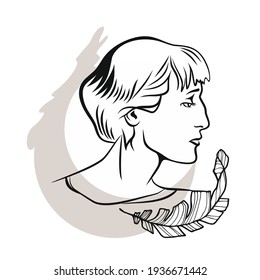 Vector portrait of the poetess Marina Tsvetaeva. Russian poet of the Silver Age, prose writer, translator. Black and white sketch of a hand-drawn portrait.