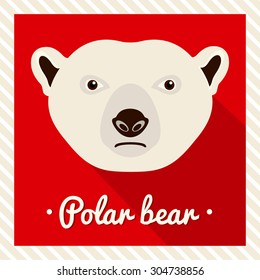 Vector portrait of a  polar bear. Symmetrical portraits of animals. Vector Illustration, greeting card, poster. Icon. Animal face. Font inscription. Image of a bear's face.