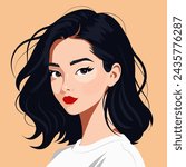 
Vector portrait of a pretty young girl of European appearance with clear skin and long dark hair.