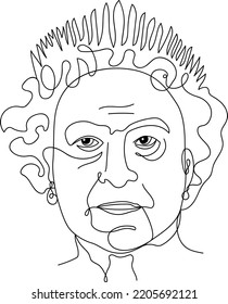 Retrato vectorial de la Reina Isabel II. Dibujo de esquema negro