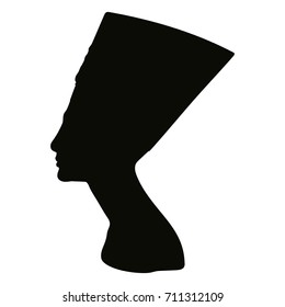 Vector portrait of Queen Nefertiti. Black silhouette isolated on white background.