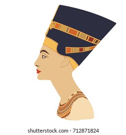 Vector portrait of Queen Nefertiti. Profile isolated on white background.