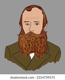 Vector portrait of Russian novelist Fyodor Dostoevsky (1821-1881)