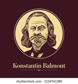 Retrato vectorial de un escritor ruso. Konstantin Balmont era un poeta y traductor simbolista ruso que se convirtió en una de las figuras más importantes de la Era Plata de la Poesía Rusa.