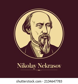 Vector portrait of a Russian writer. Nikolay Nekrasov was a Russian poet, writer, critic and publisher, whose deeply compassionate poems about peasant Russia