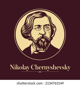 Vector portrait of a Russian writer. Nikolay Chernyshevsky was a Russian literary and social critic, journalist, novelist, democrat, and socialist philosopher, often identified as a utopian socialist 