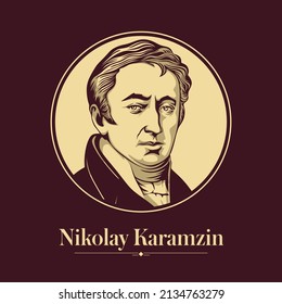 Vector portrait of a Russian writer. Nikolay Karamzin was a Russian Imperial historian, romantic writer, poet and critic. He is best remembered for his fundamental History of the Russian State, a 12-v