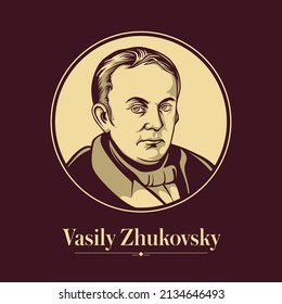 Vector portrait of a Russian writer. Vasily Zhukovsky was the foremost Russian poet of the 1810s and a leading figure in Russian literature in the first half of the 19th century.