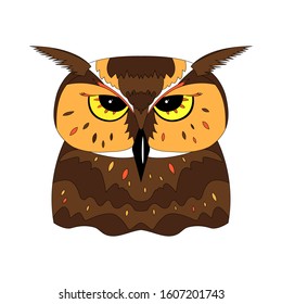 Vector portrait of a sad, strange owl. Cartoon style blueprint on a white background. Coloring book page for adults and children. For the design of books, magazines, posters, prints of children.