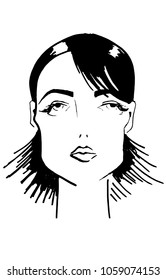 Vector portrait of a sad-eye girl.