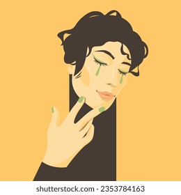 Vector portrait of sensual androgynous young man with bright makeup.