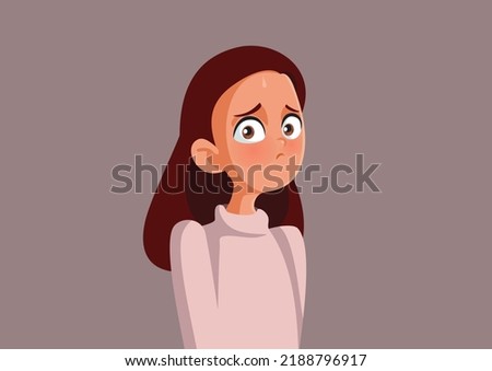 Vector Portrait of a Shy Teenage Girl Feeling Embarrassed. Terrified teen sweating and being nervous
