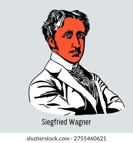 Vector portrait of Siegfried Wagner, the German composer, conductor, and director of the Bayreuth Festival. Historical illustration in a classic engraving style, representing the famous musical dynasty