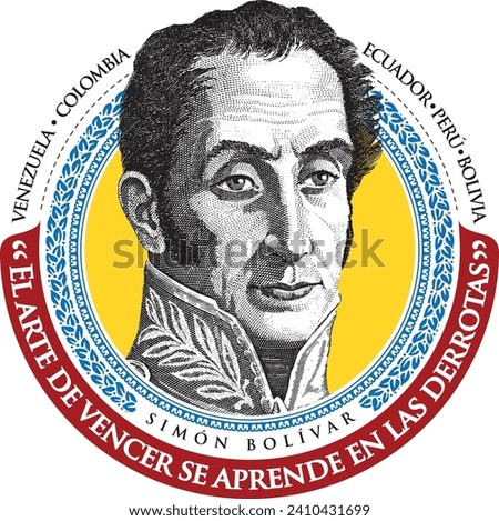 Vector portrait of Simon Bolivar El Libertador, vintage, vector