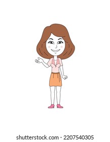 Vector portrait of smiling cartoon corporate girl standing. corporate character. Isolated illustration on white background. cute girl clip art vector.