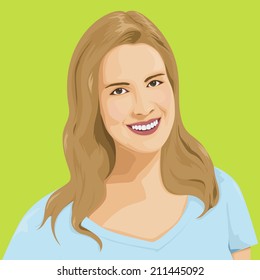 Vector portrait of a smiling young caucasian woman. 