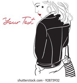 vector portrait of stylish beautiful girl.