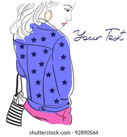 vector portrait of stylish beautiful girl.