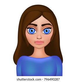 Vector portrait of teen girl. Baby doll with big blue eyes.