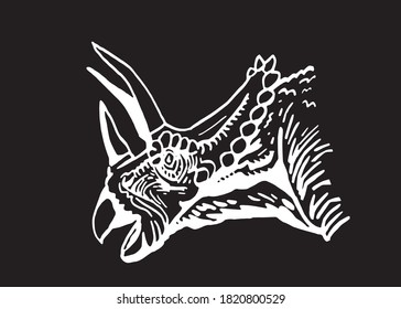 vector portrait of triceratops  isolated on black background, element for typography , design and tattoo