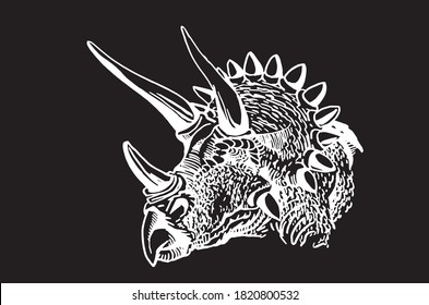 vector portrait of triceratops  isolated on black background, element for typography , design and tattoo