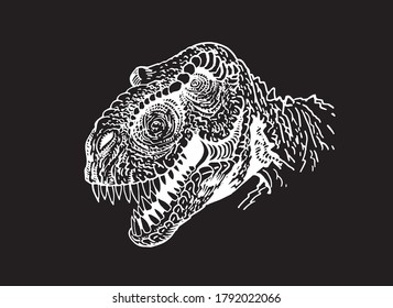 Vector portrait of tyrannosaurus isolated on black background, graphical illustration, dinosaur