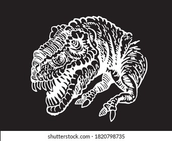 vector portrait of tyrannosaurus  isolated on black background, element for typography 