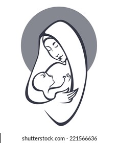 vector portrait of Virgin Mary and her baby