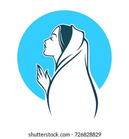 Vector Portrait Of Virgin Mary For Your Logo, Label, Emblem