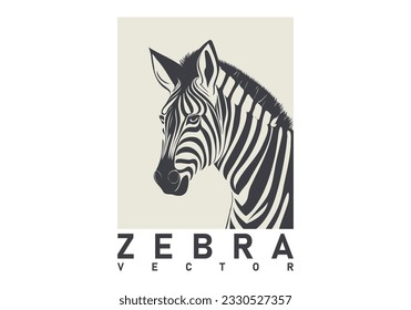 Vector portrait of a wild African zebra. Logo or sticker. Head of a striped herbivore artiodactyl animal. White isolated background.